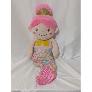 Large Mermaid Plush Doll Pink Hair Gold Tiara Rainbow Scale Tail Soft Toy